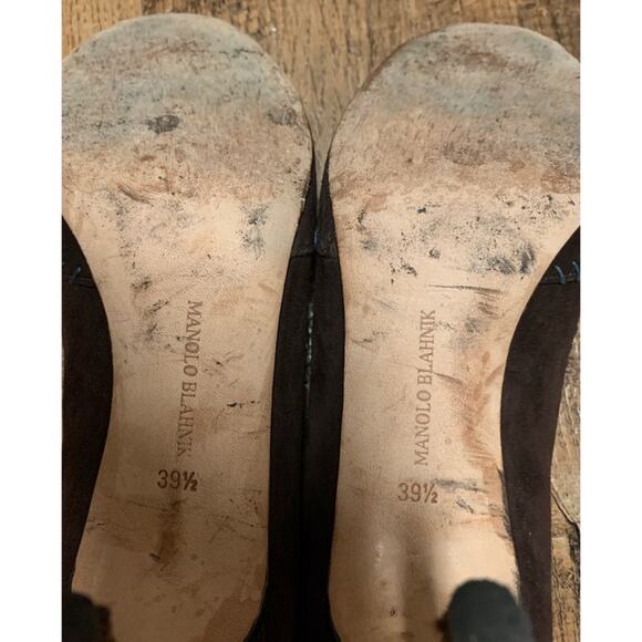 ▪️SOLD▪️Manolo Blahnik Chocolate Brown Suede -Peep TOE -Blue Lacing  39 1/2 M - Picture 11 of 15